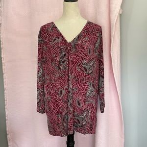 JACLYN SMITH Burgundy and pink print shirt size 2X.